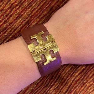 Tory Burch Leather Cuff Emblem Bracelet
